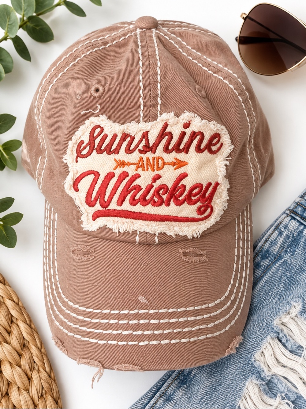 KBETHOS Vintage “Sunshine and Whiskey” Distressed Baseball Cap